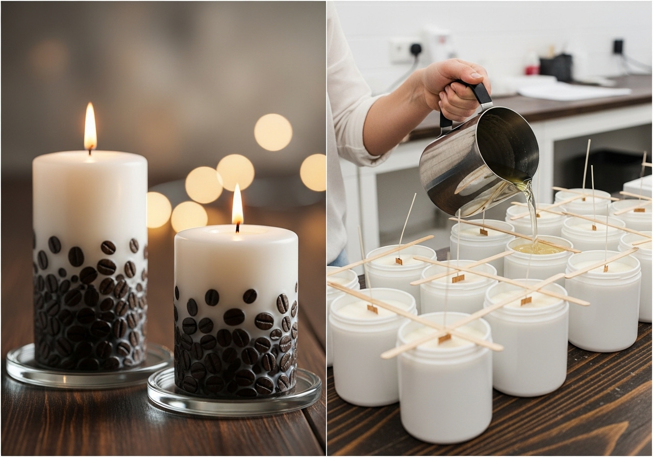 Este tiene velas con aceite de cocina reciclable y 4 sencillos pasos. content image